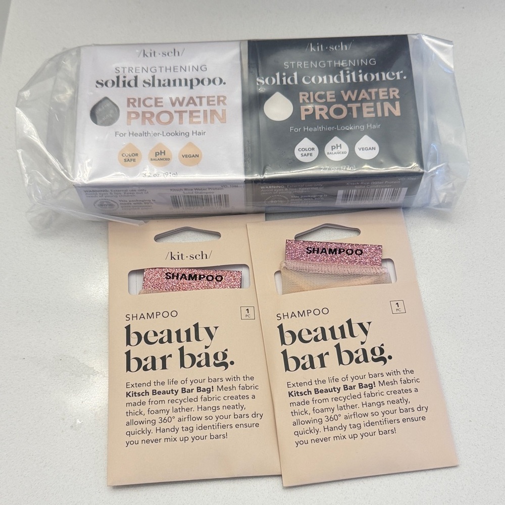 Kitsch Rice Water Protein Hair Care Set with Pink Beauty Bar Bags